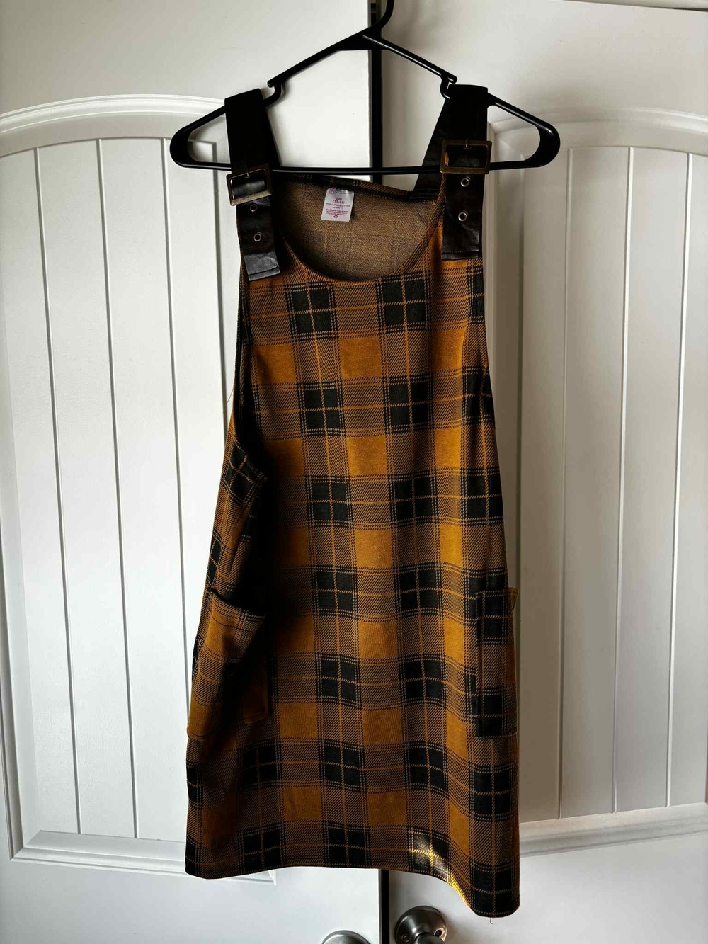 No Boundaries Plaid Pinafore Dress in Mustard and Black